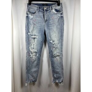 Judy Blue Boyfriend Fit Jeans Women's Size 9 29 Distressed Paint Splatter
